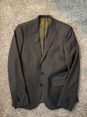 The Kooples Black Peak Lapel Blazer with Olive Interior